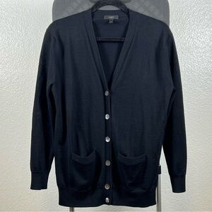 J.Crew Women’s Front Button-Down 100% Wool Black Cardigan Sweater Size XS
